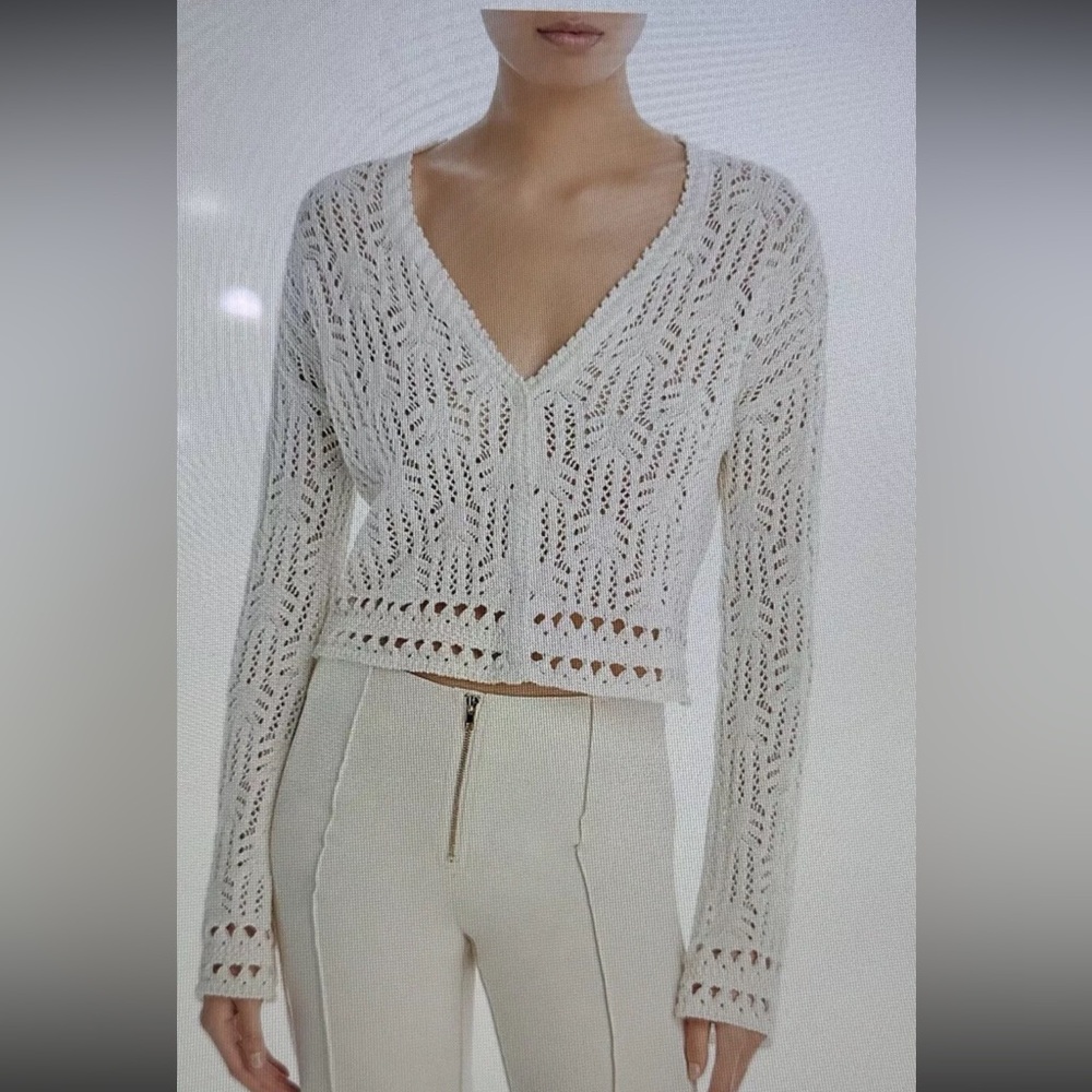 Aqua Kristopher Brock Ivory White Crochet Knit Cotton Cardigan Sweater S Small